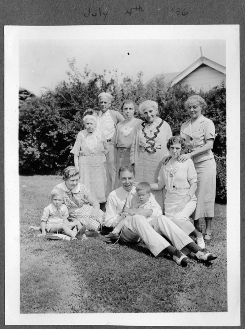 From DeVoe photo album. Move the cursor over the image to see the name of each individual. Click on a person to open the page for that person.
Another copy of this print in Martha DeVoe's possession, Feb. 2003, has on reverse "Morningside / July 5, 1936" (looks like Marion DeVoe's handwriting).
