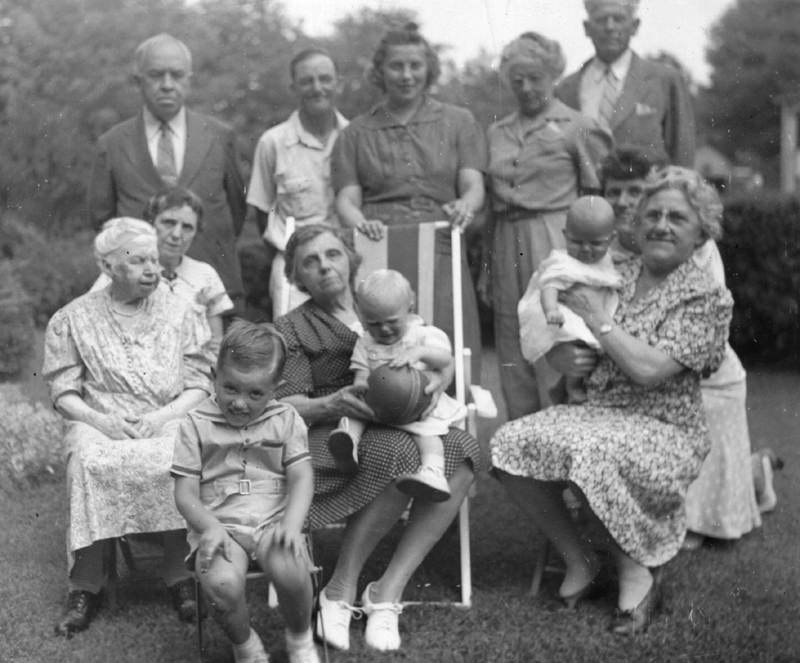 Photo in possession of Linda (Funk) Shook. Move the cursor over the image to see the name of each individual. Click on a person to open the page for that person.
Identification of Gladys, Capitola, and Beverly from interview with Gladys Troup Stickler, 1 July 2003.